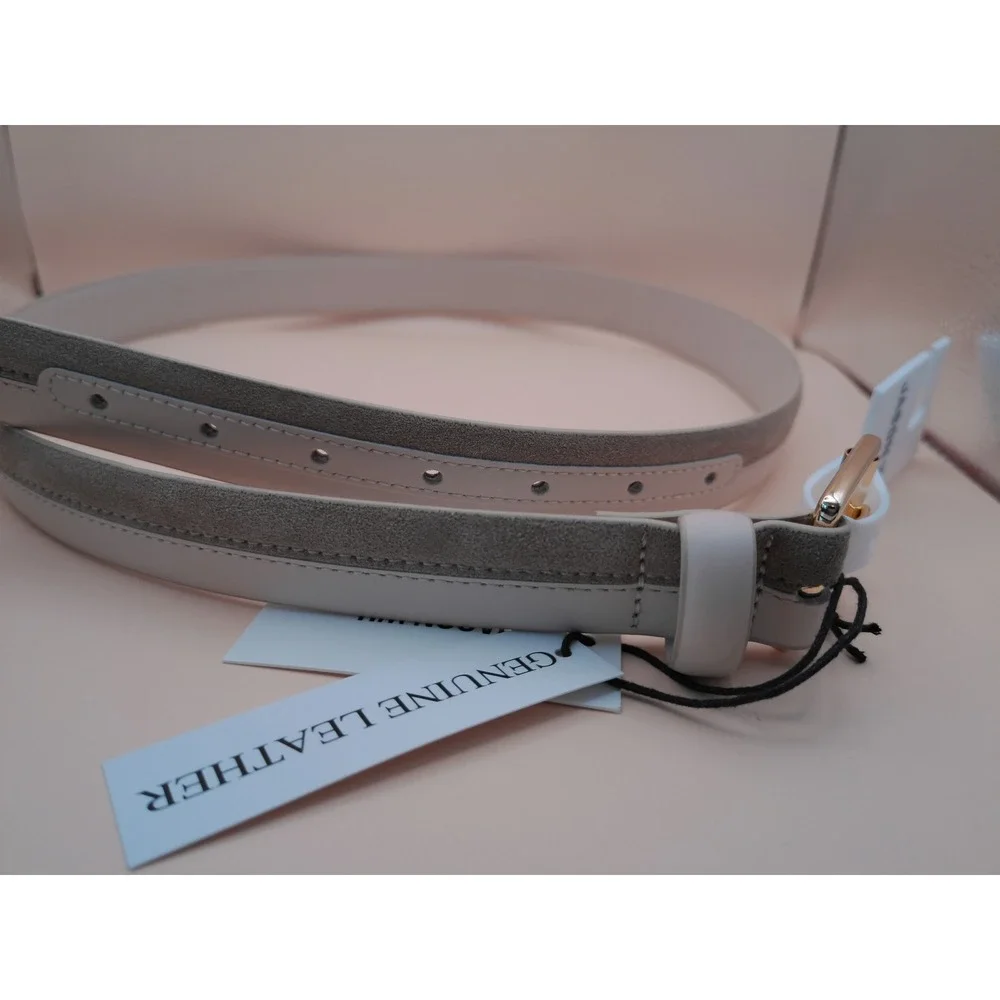 ⁠Jason Wu Leather Skinny Belt Bone Off White Gold Size L JB112602 Old Money